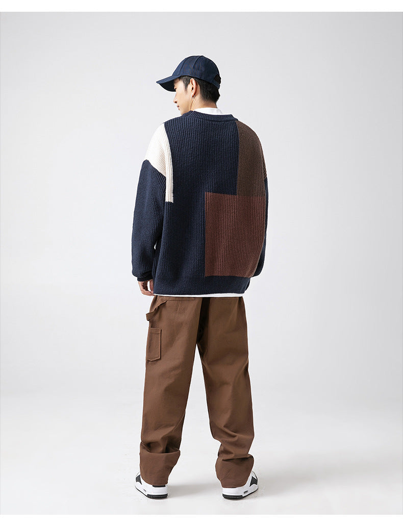 Color block splicing sweater for men