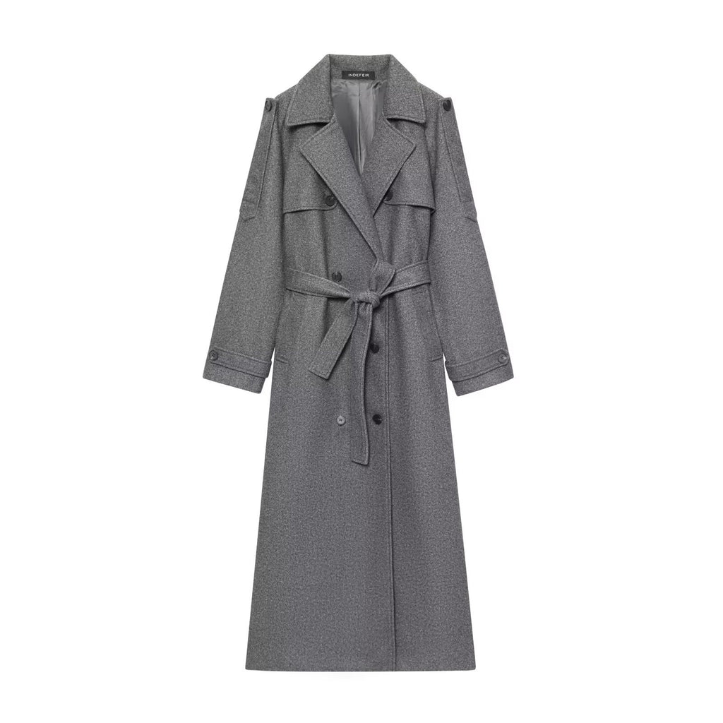 Woolen waistband long coat