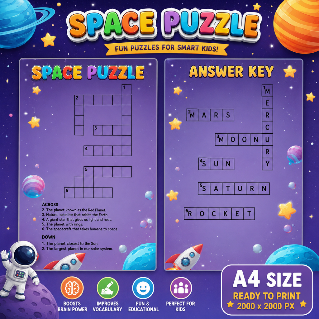 Space puzzle  activity worksheet for kids
