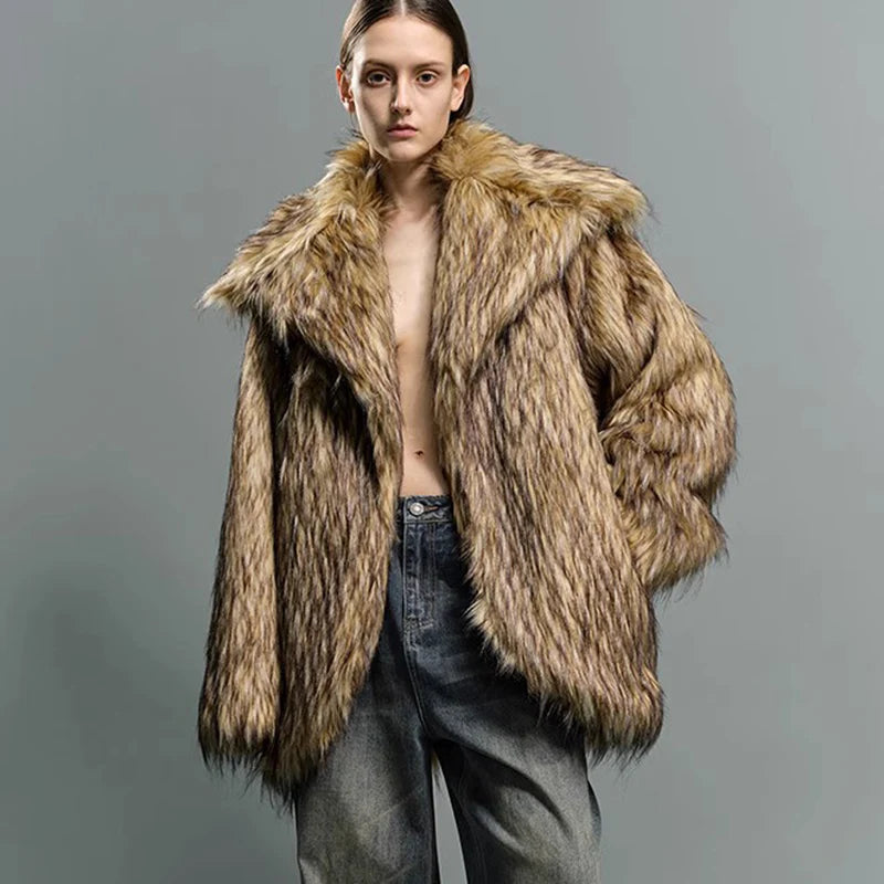 Unisex big fur coat