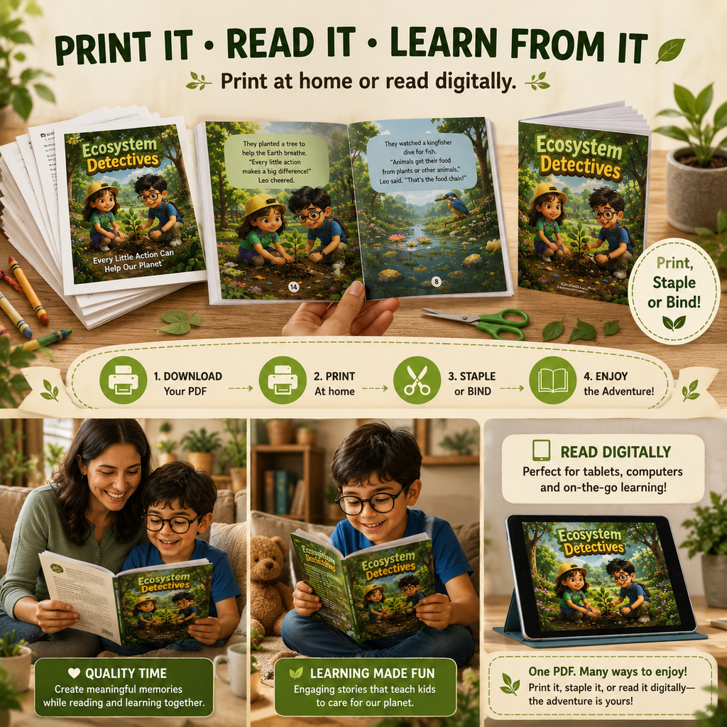 Kids environmental storybook, Ecosystem food chain nature learning printable