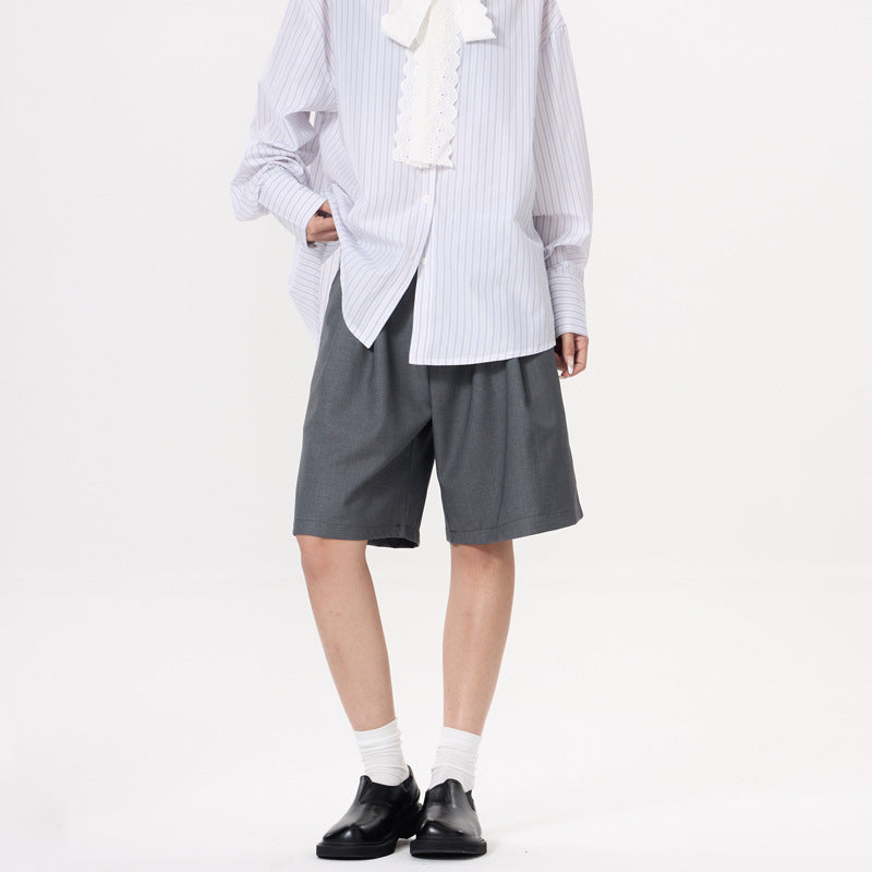 Shorts with Pleats and Diagonal Pockets