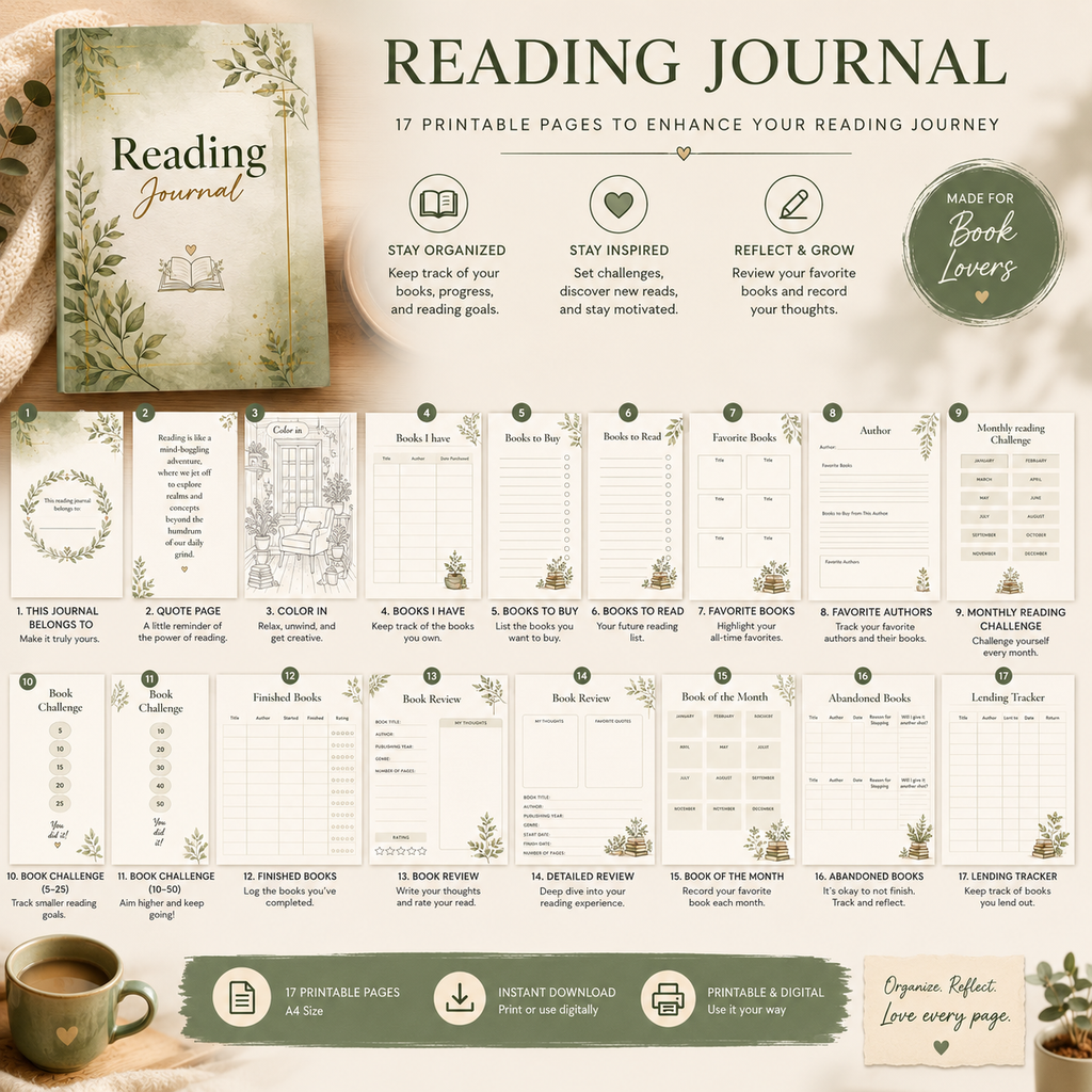 Reading journal printable book tracker