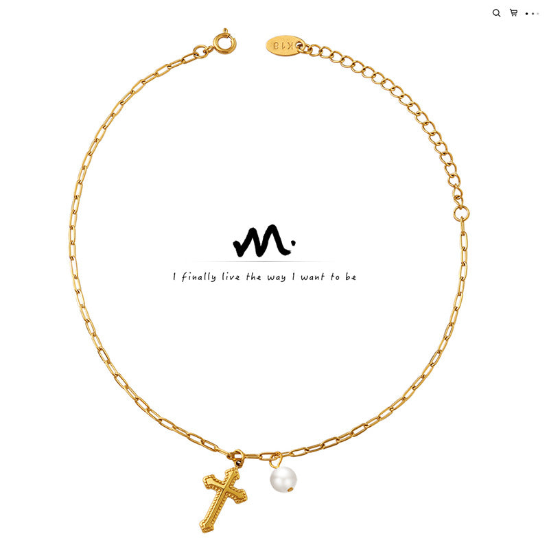 Cross pendant pearl anklet