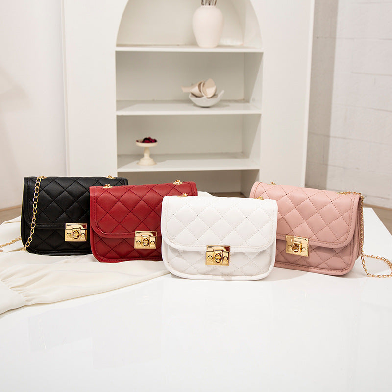 Embroidered diamond grid women's bag