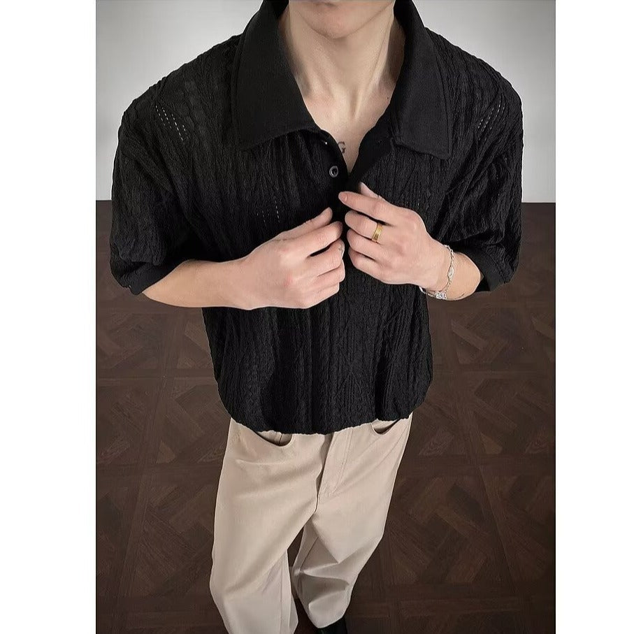 Hollow-out knitted T-shirt for men