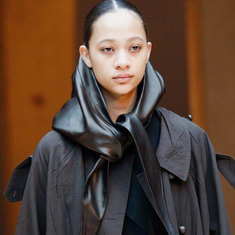 Artificial leather triangle scarf