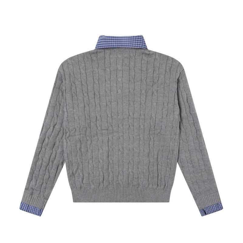 Vintage Two-Piece Spliced Turn-Down Collar Knitwear