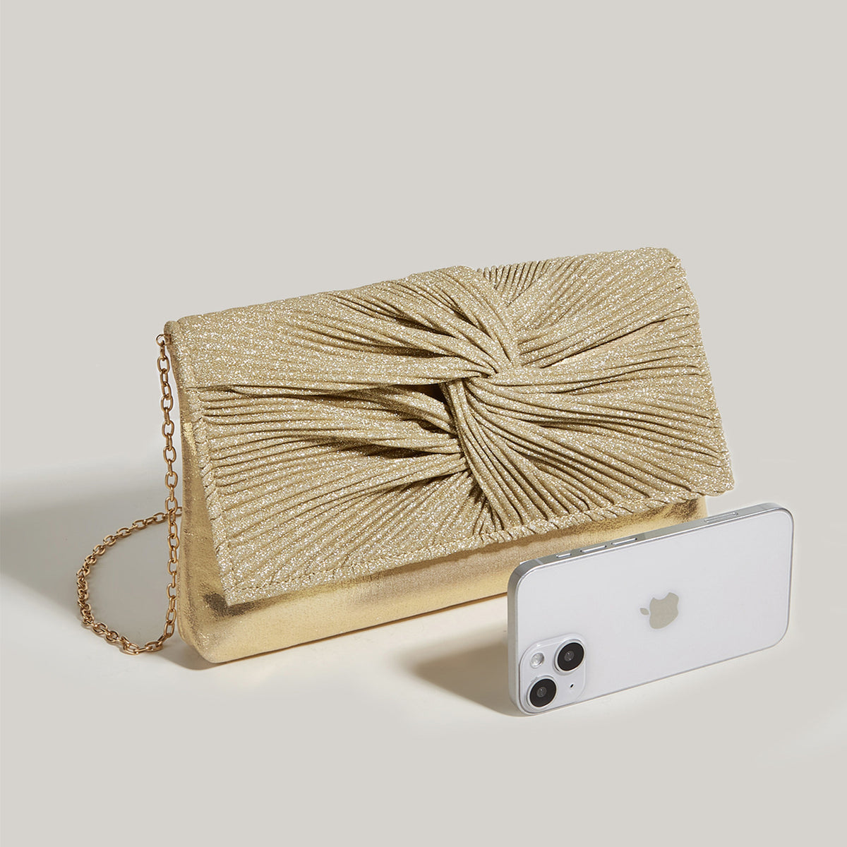 Pleated Shiny Clutch Bag