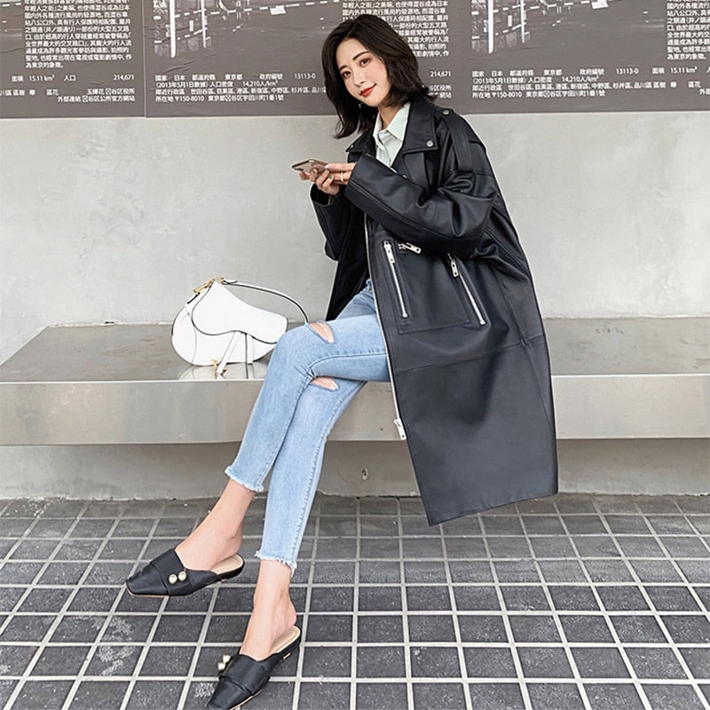 Faux Leather Coat Streetwear