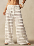 Jacquard Hollow-out Patchwork Tie-up Lace Straight Leg Pants