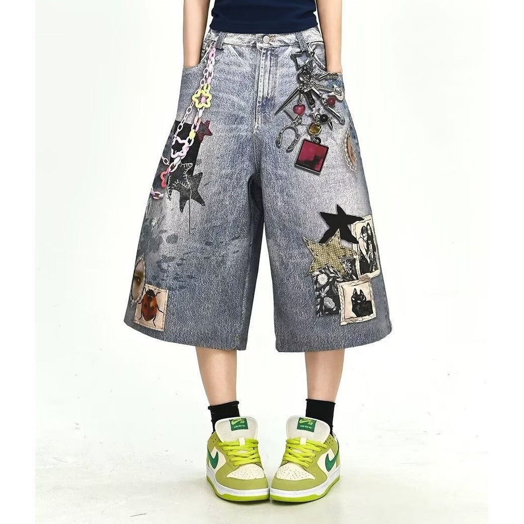 Patchwork Denim Shorts