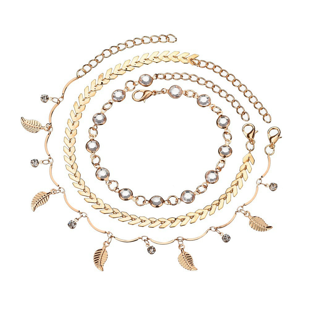 Hollow Leaf Arrow Diamond Anklet