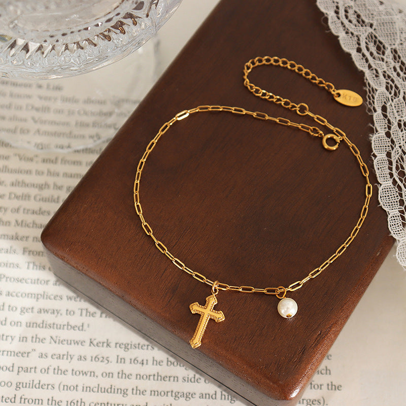 Cross pendant pearl anklet