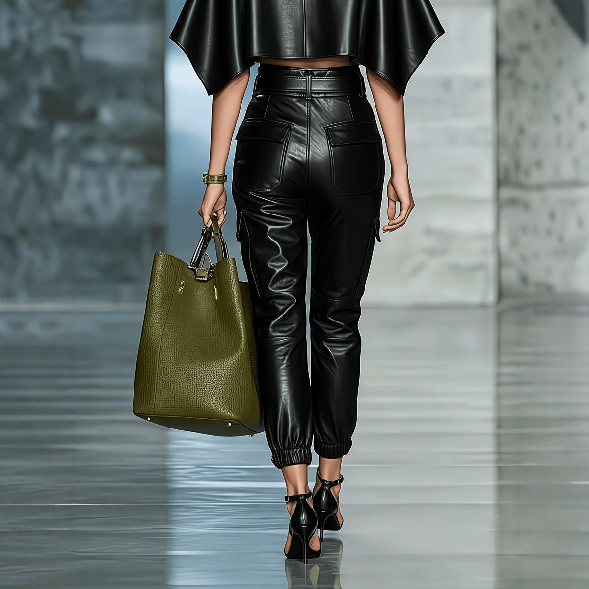 Elastic ankle side pocket long pants