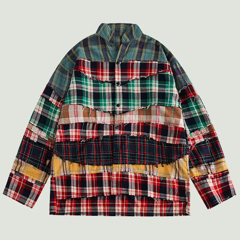 Broken Patchwork Plaid Shirts