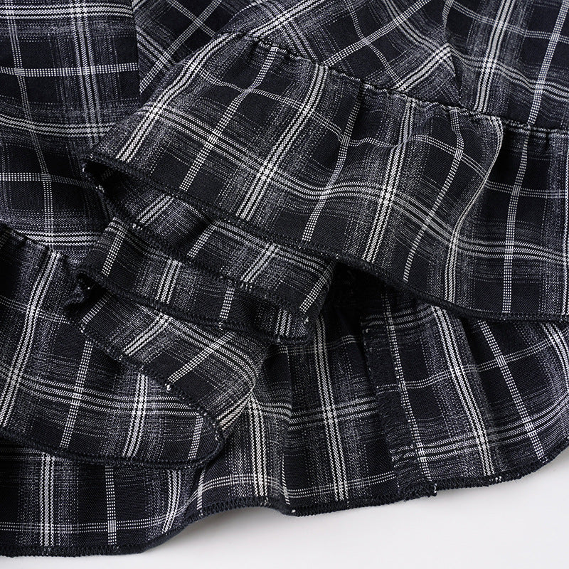 Irregular plaid skirt with half length