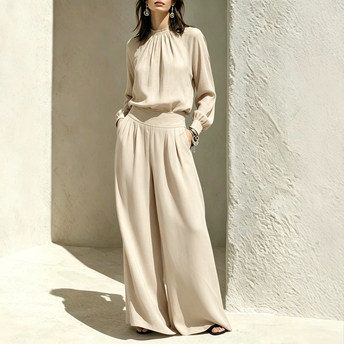Long Sleeve Stand-up Collar Loose Fit Set