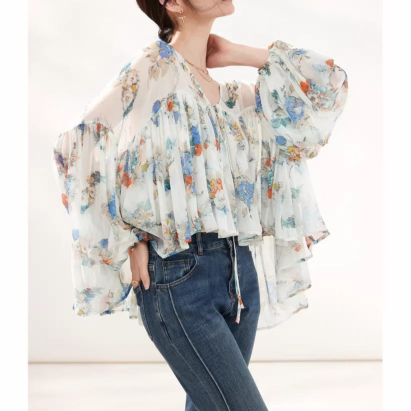 Floral Printed Silk-Like Blouse