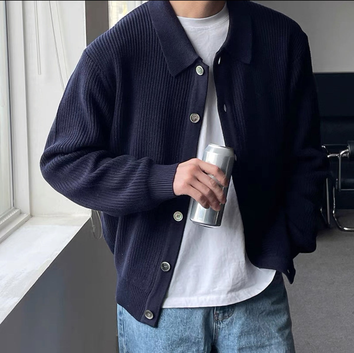 Collar Knit Cardigan for Men