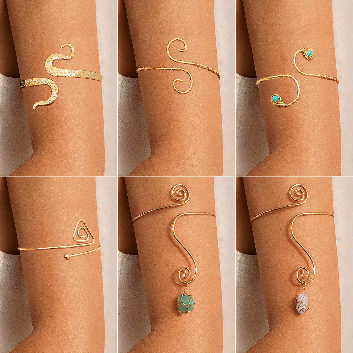 Spiral broken stone open arm bracelet