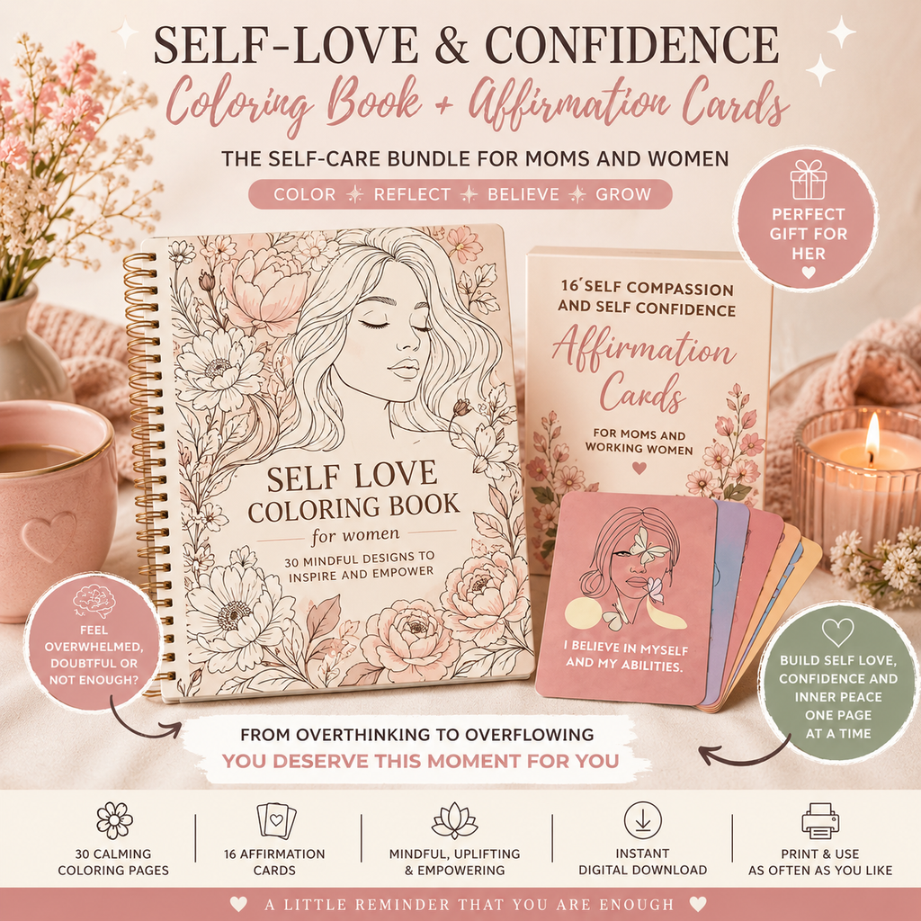 bundle affirmation cards and colouring book for women