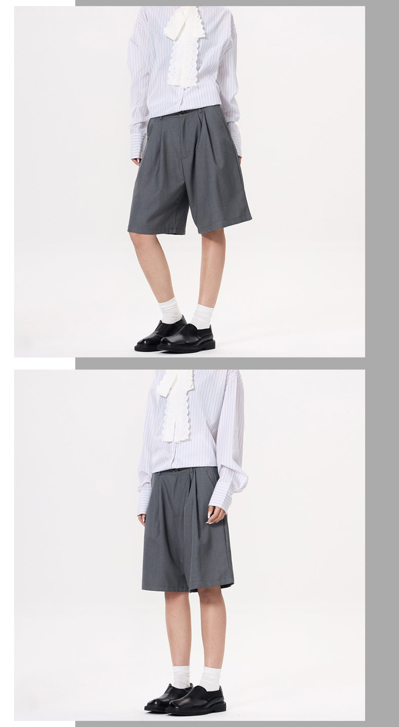 Shorts with Pleats and Diagonal Pockets