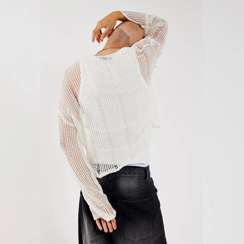 Hollow-Out Long Sleeve Knit Pullover for Men