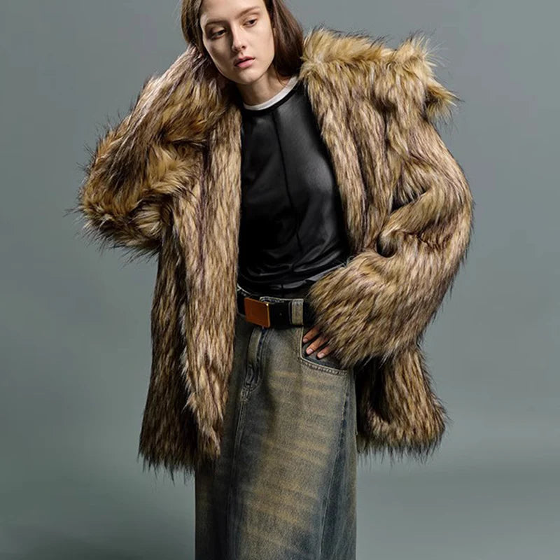 Unisex big fur coat