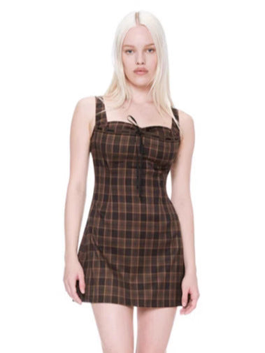 Checkered printed vest dress