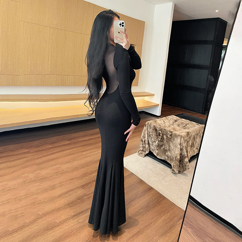 Patchwork backless dress