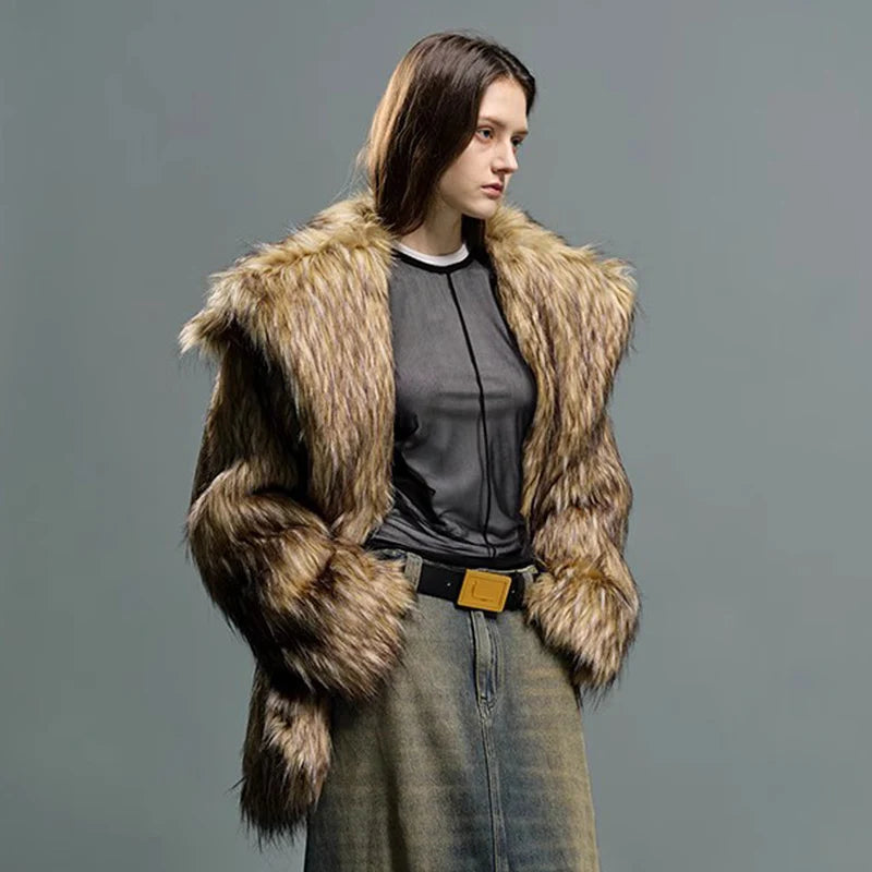 Unisex big fur coat