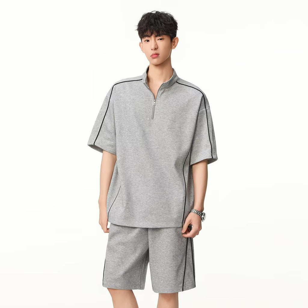 Breathable Street-Style Striped Polo Set for Men