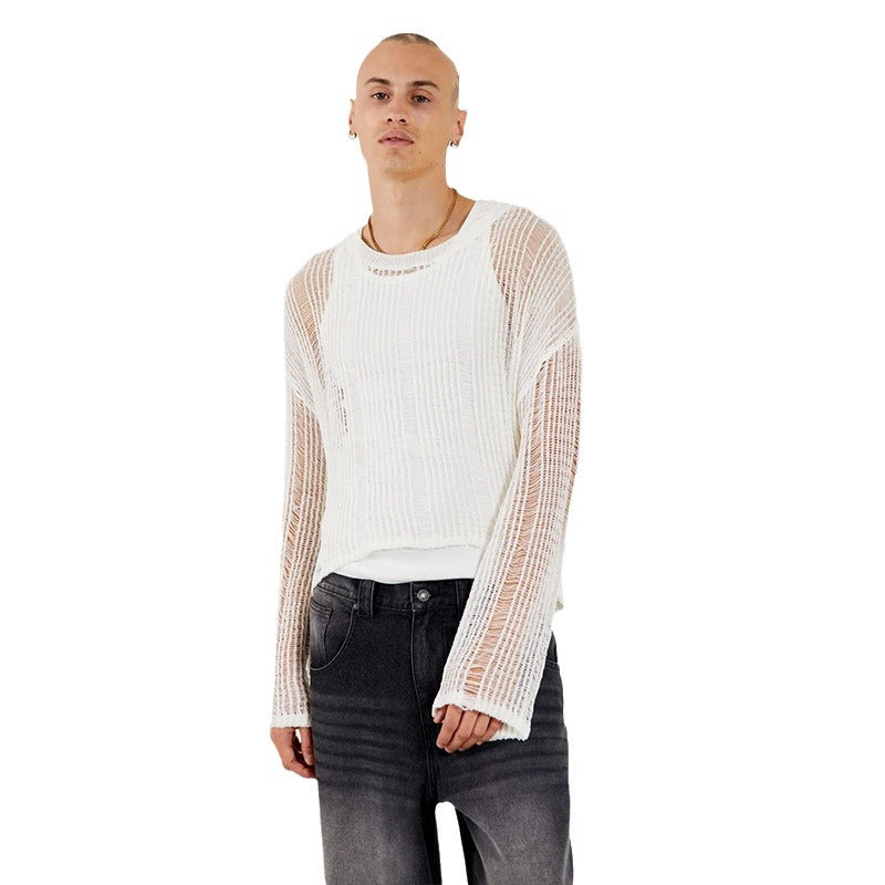 Hollow-Out Long Sleeve Knit Pullover for Men
