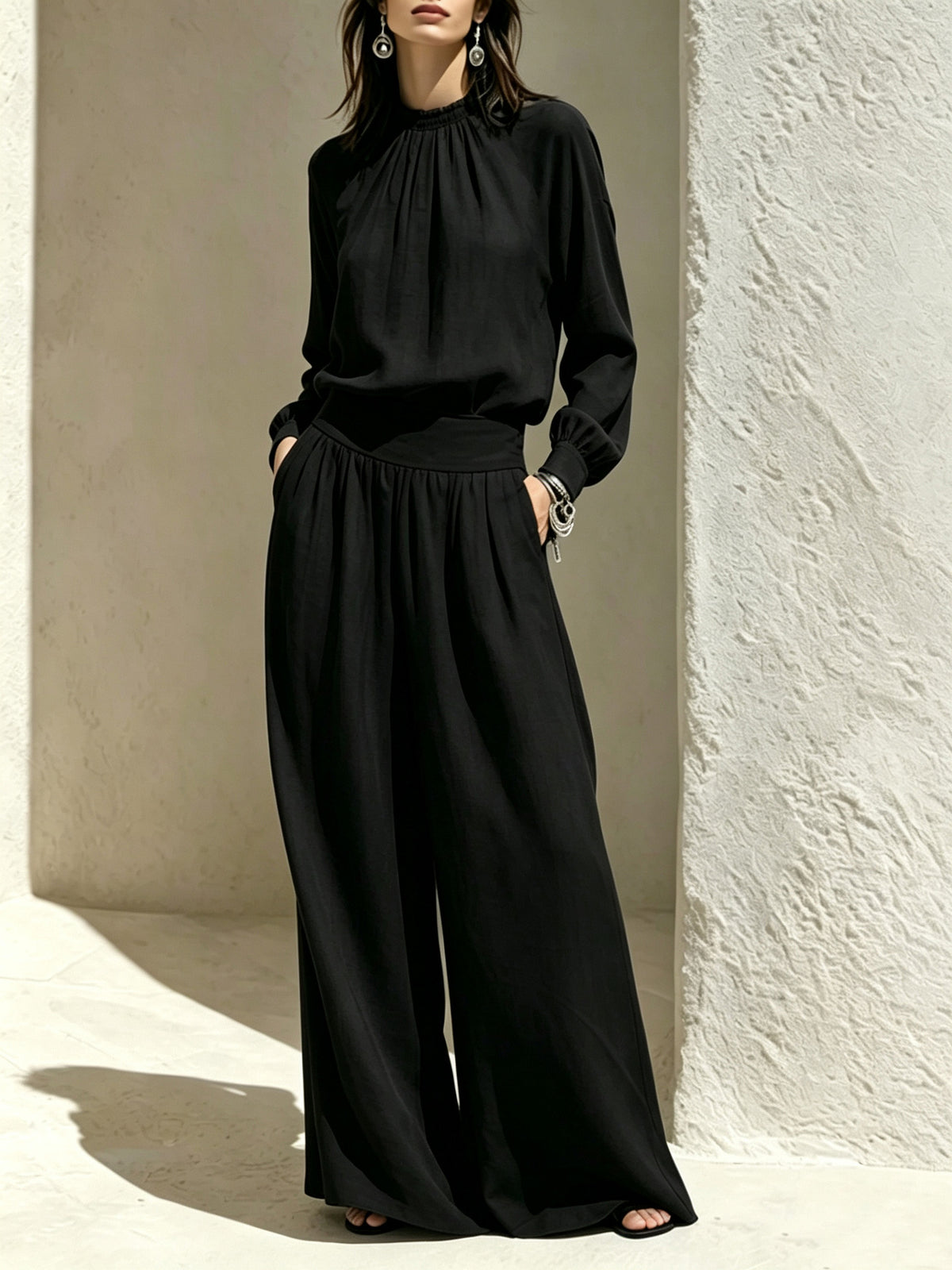 Long Sleeve Stand-up Collar Loose Fit Set