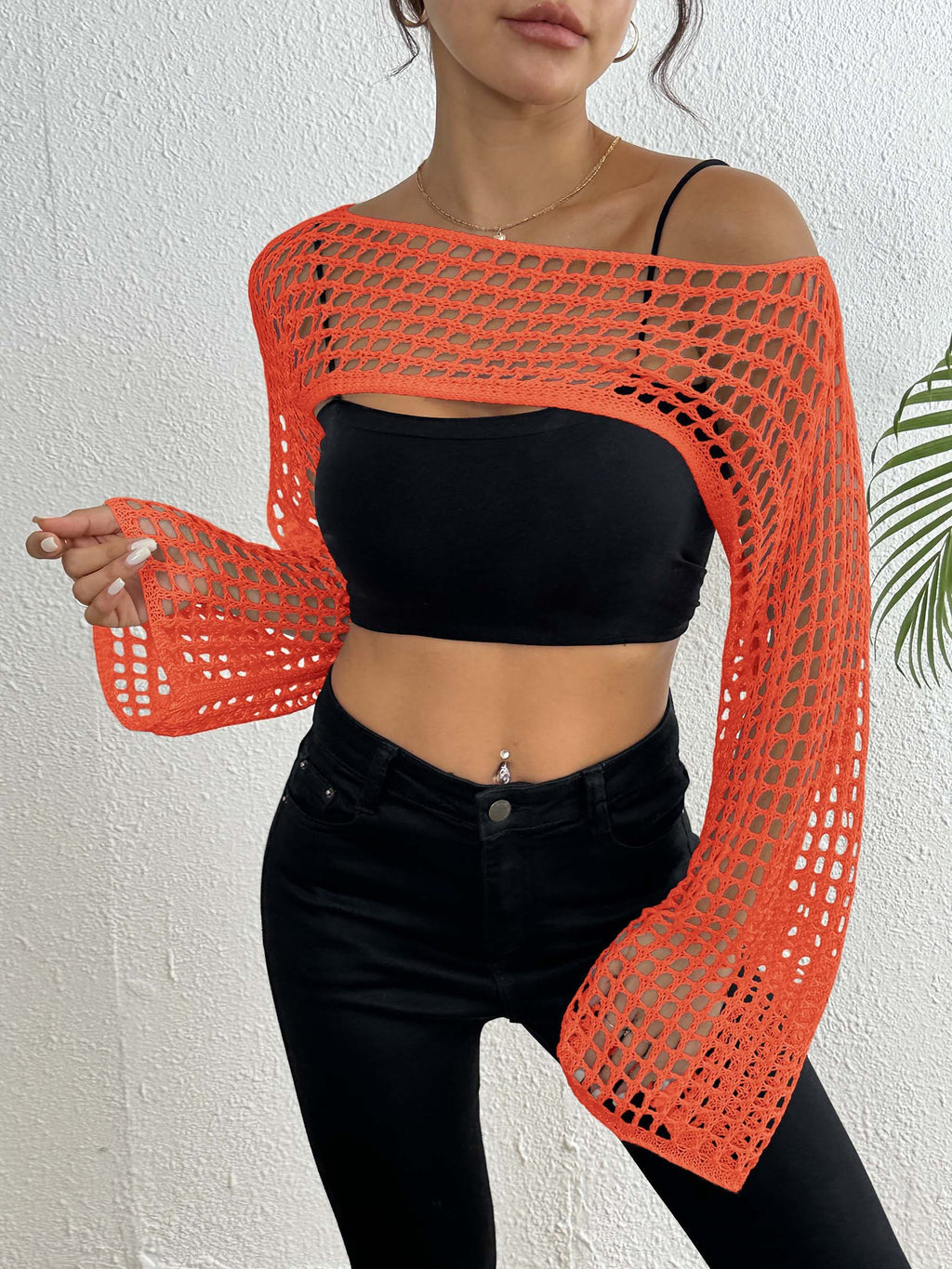 Off-Shoulder Knitwear Short Shirt