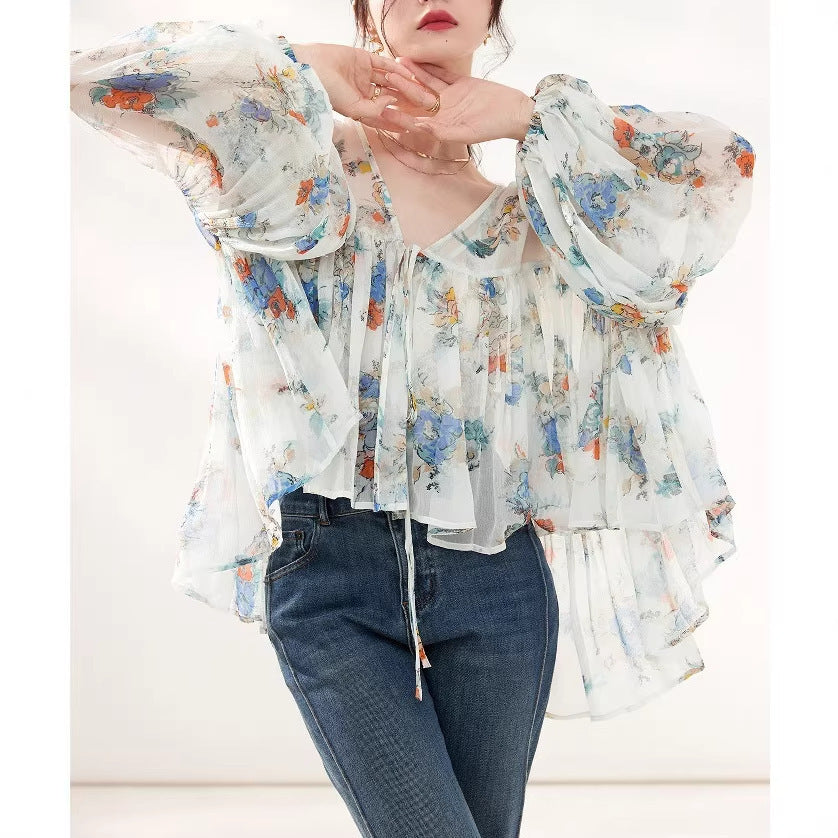Floral Printed Silk-Like Blouse