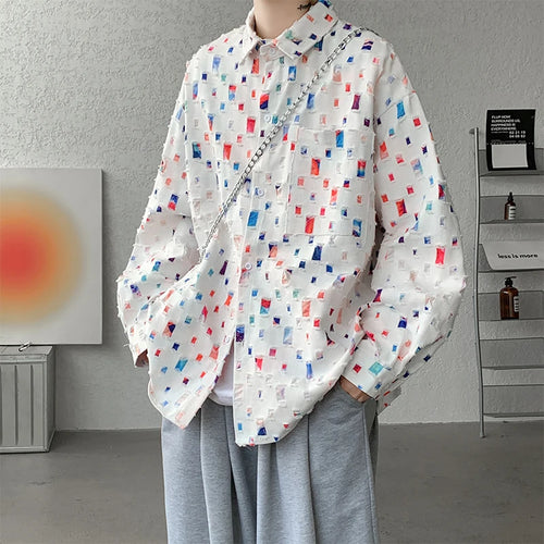 Cotton Hollow Out Oversized Colorful Plaid Shirt