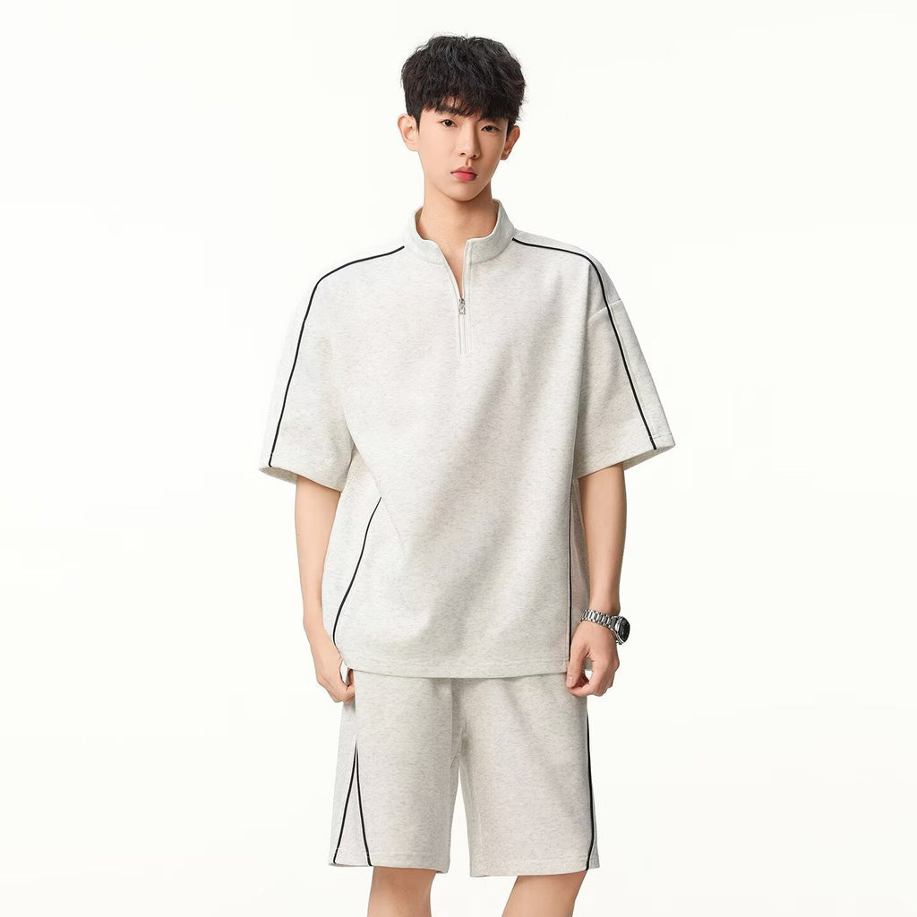 Breathable Street-Style Striped Polo Set for Men