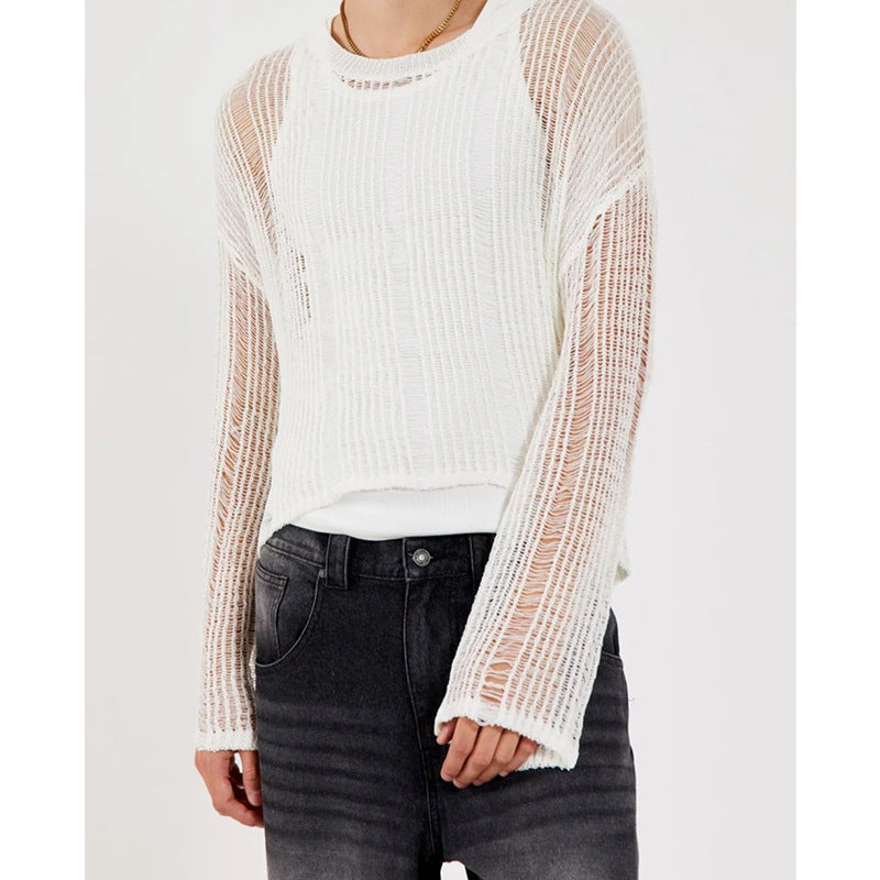 Hollow-Out Long Sleeve Knit Pullover for Men