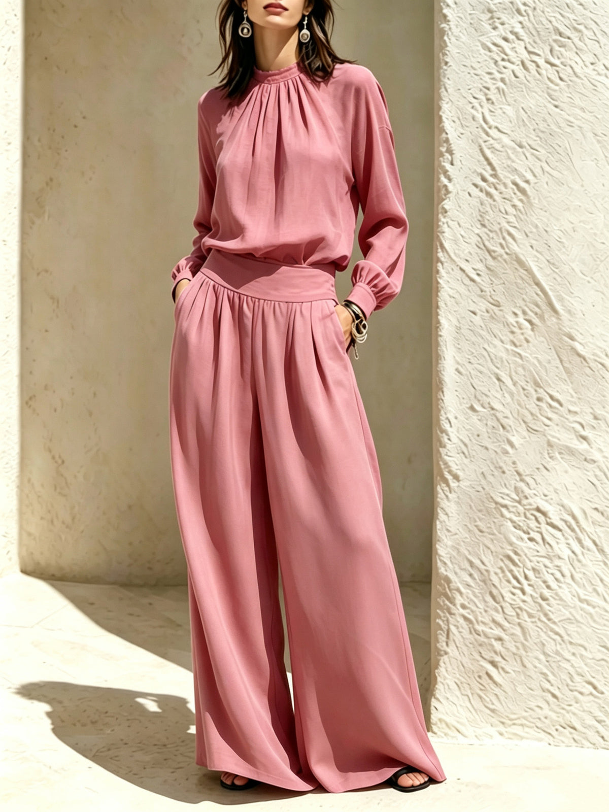 Long Sleeve Stand-up Collar Loose Fit Set