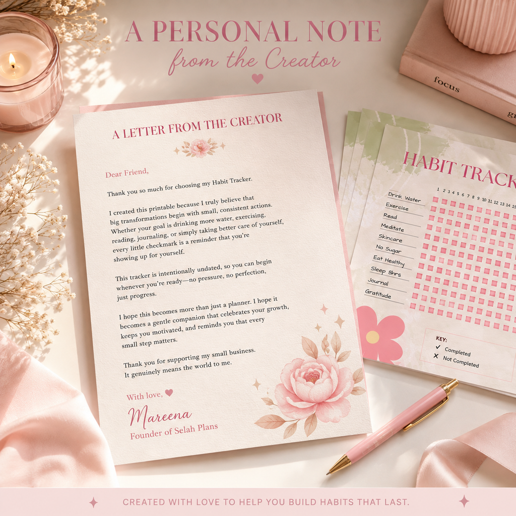 Monthly habit tracker, wellness worksheet, daily routine checklist