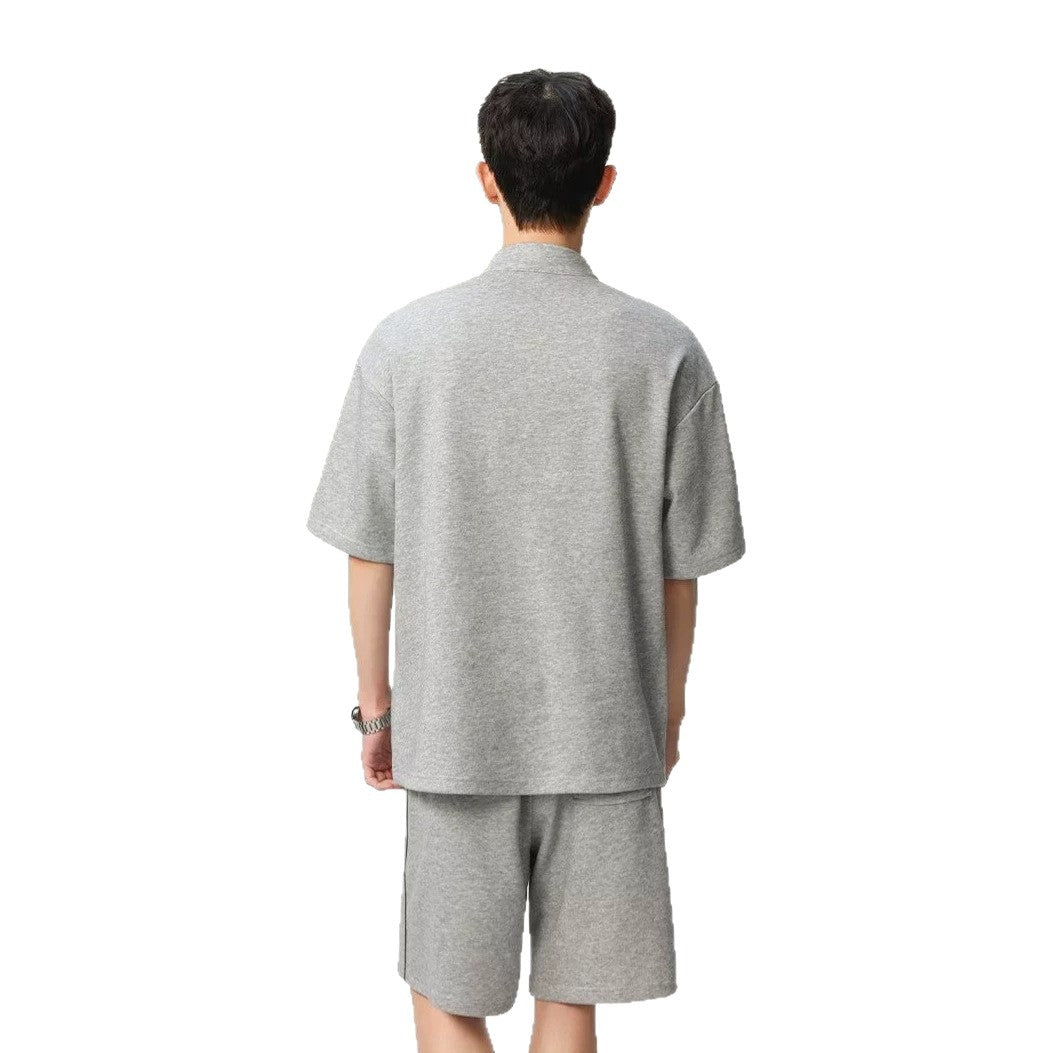 Breathable Street-Style Striped Polo Set for Men