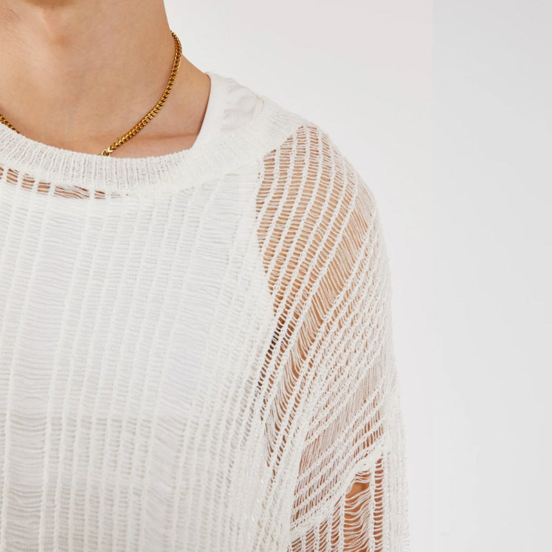 Hollow-Out Long Sleeve Knit Pullover for Men
