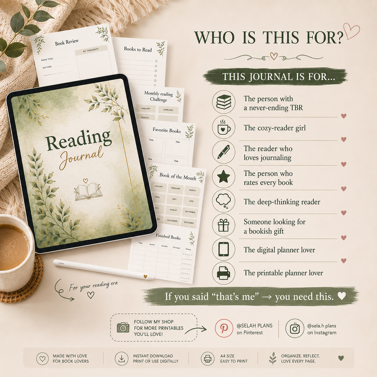 Reading journal printable book tracker