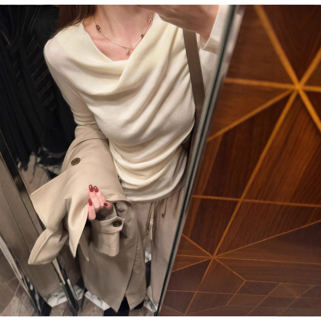 Elastic Wool Off-Shoulder Top