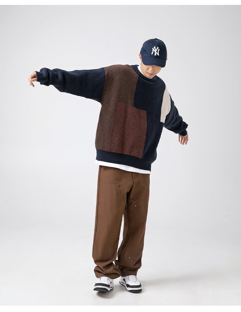 Color block splicing sweater for men