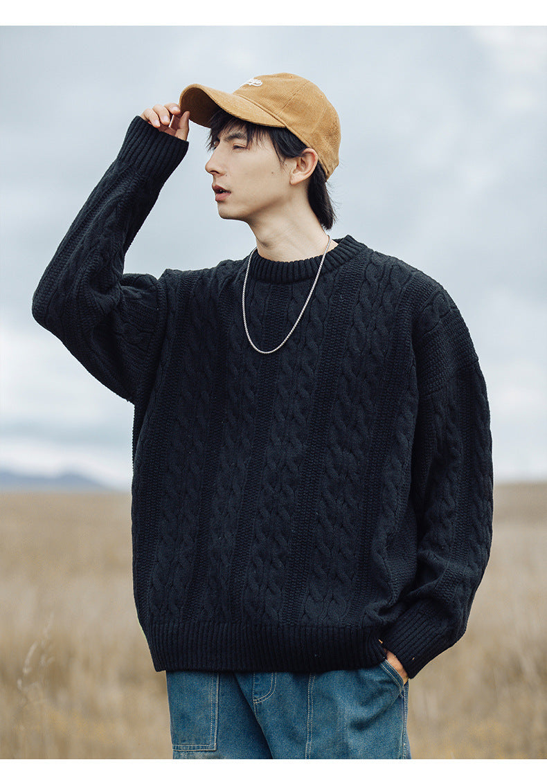 Round neck loose sweater for men