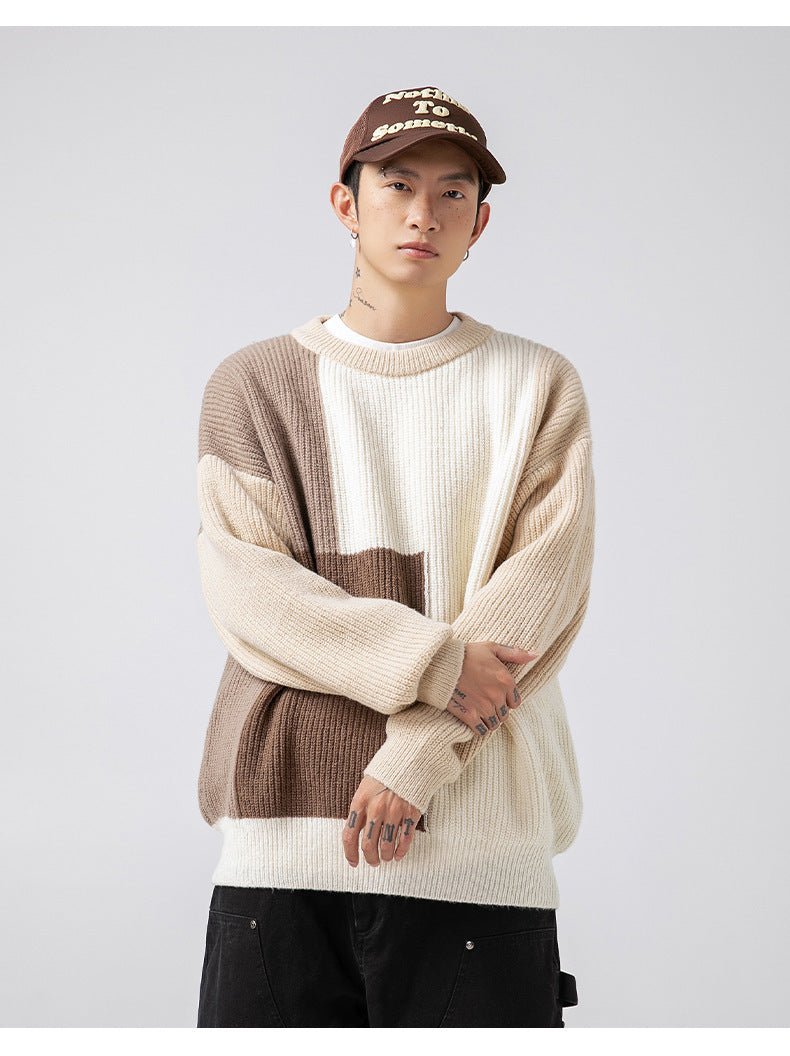Color block splicing sweater for men