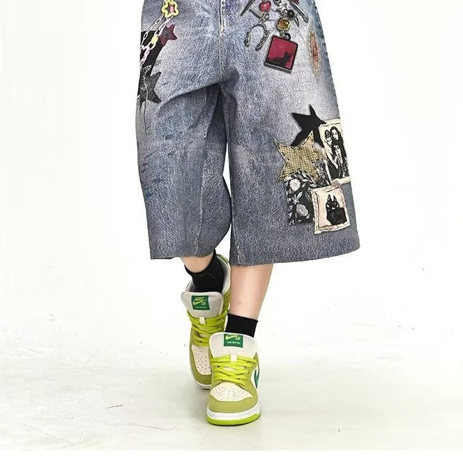 Patchwork Denim Shorts
